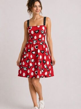 Folter Chicken Print Sundress M Red Novelty Print Rockabilly Pinup Retro Dress